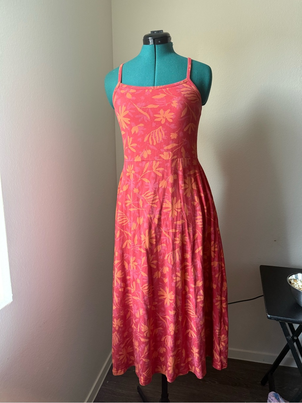 Pact Organic Cotton Red Floral Midi Dress with Pockets